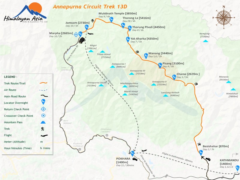 Annapurna Circuit Trek - Manang to Thorung La Trek 2024-2025 map