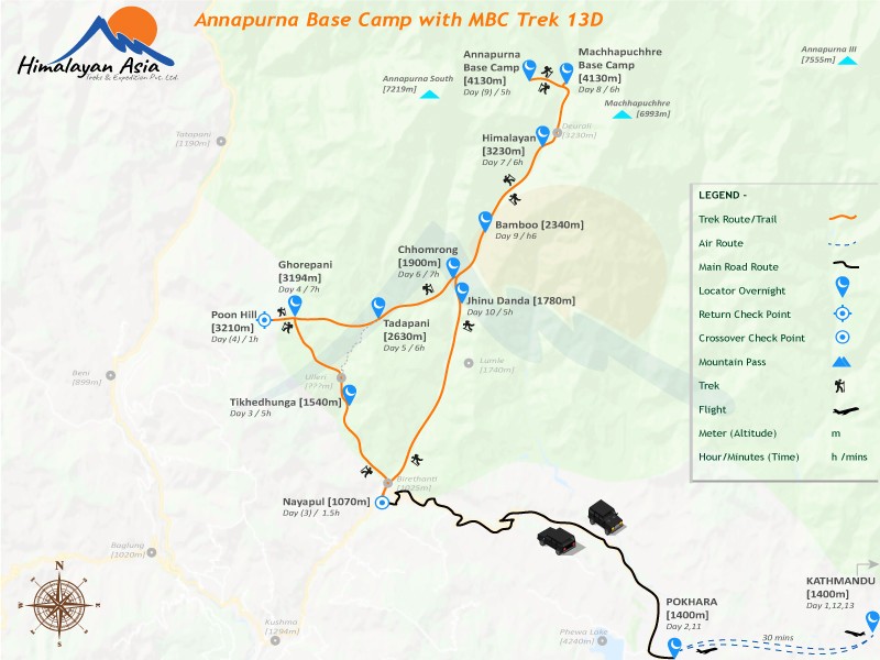 Annapurna Base Camp Trek - ABC Trek 12 Days map