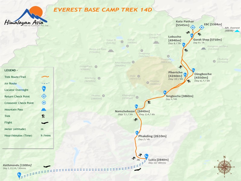 Everest Base Camp Trek 14 Days | EBC Trekking Itinerary | EBC Trek Cost map